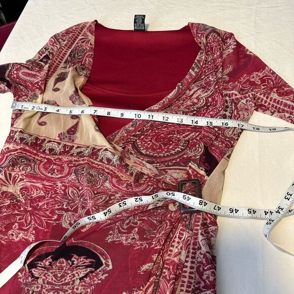 BCBGMAXAZRIA Boho Paisley Y2K Mesh Surplice Top Women Large Nylon Sheer Girlcore - Picture 6 of 8